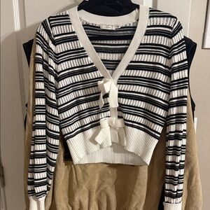 Striped Black and White Cardigan with Bows